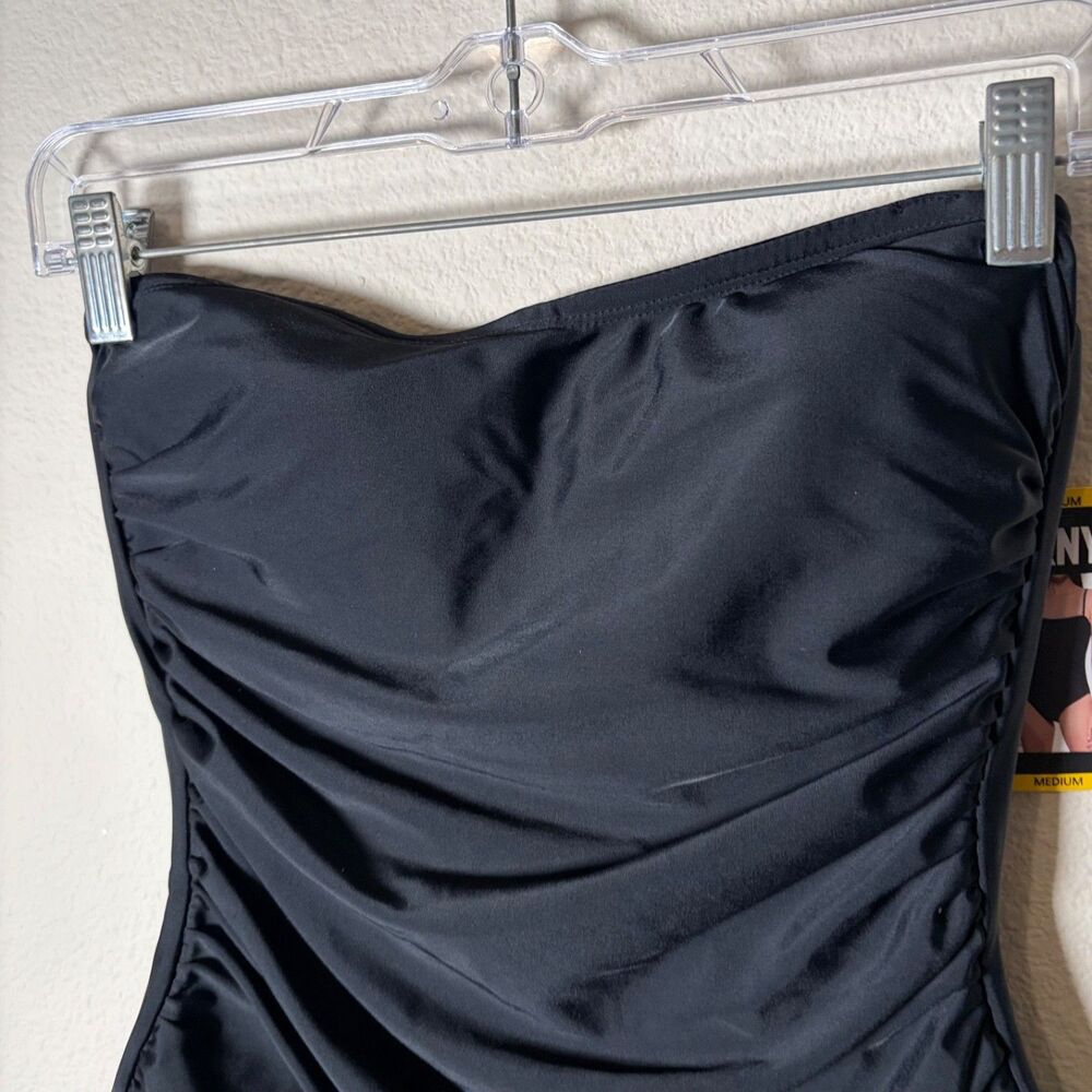 DKNY Bathing Suit Women's Medium Black Strapless One Piece Ruched Swim - Picture 3 of 10